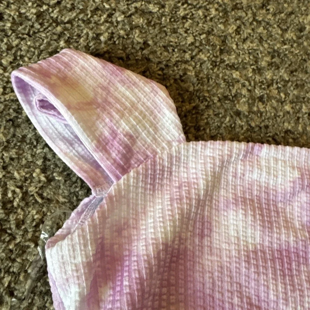 Justice Lavender and White Tie-Dye Ribbed Square-Neck Tank Size Small